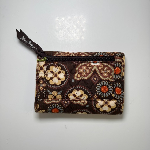 Vera Bradley Tri-Fold Wallet Cotton Quilted Brown Floral Paisley Y2K Boho Hippie - Picture 2 of 6
